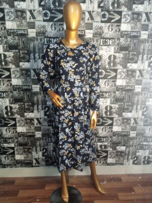 ladies frock blue multi colour flowers print